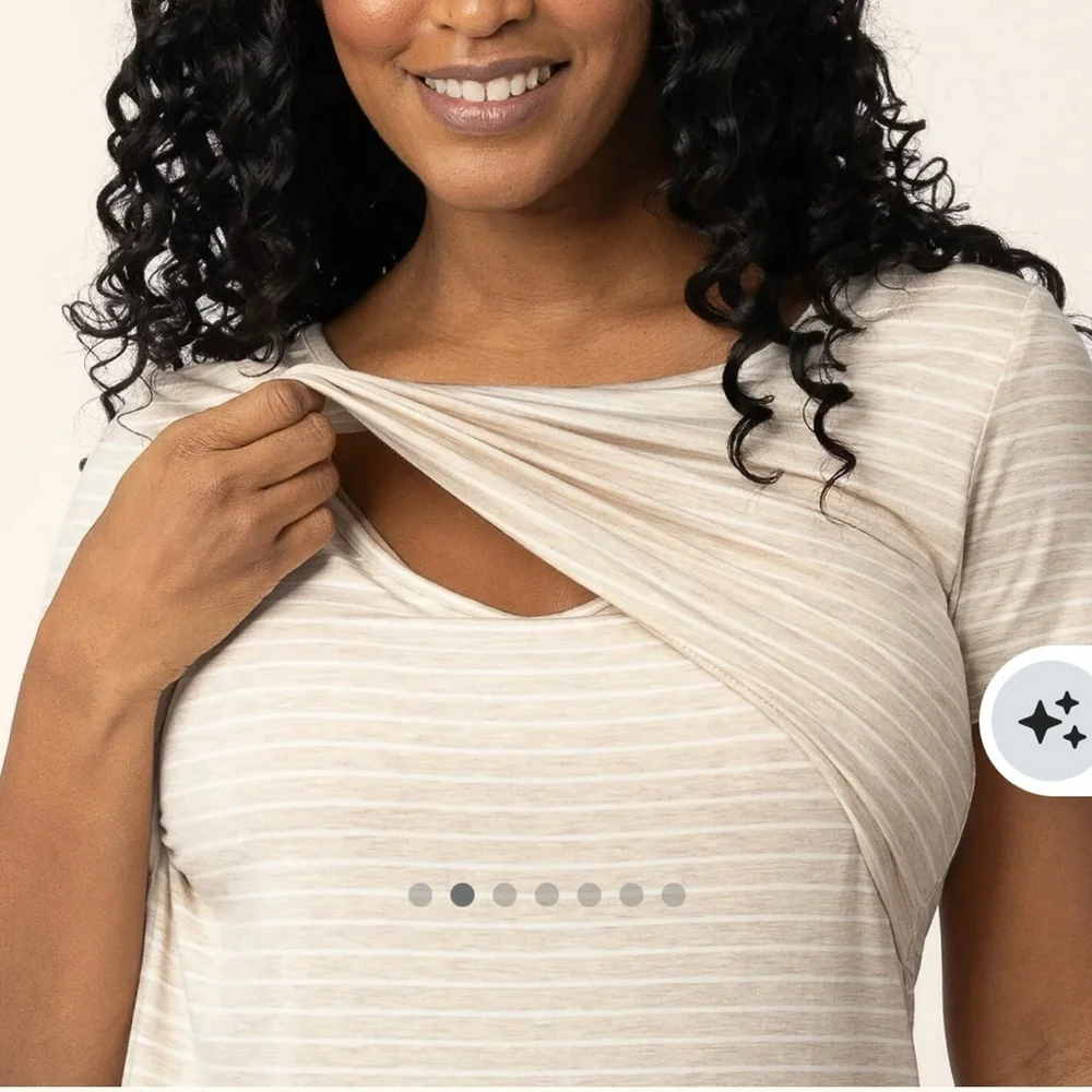 Kindred Bravely Eleanora Bamboo Maternity Nursing Dress M Oatmeal Stripe Beige - Picture 2 of 11